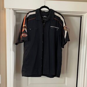 Harley-Davidson Black and Orange Men's Button Down Shirt